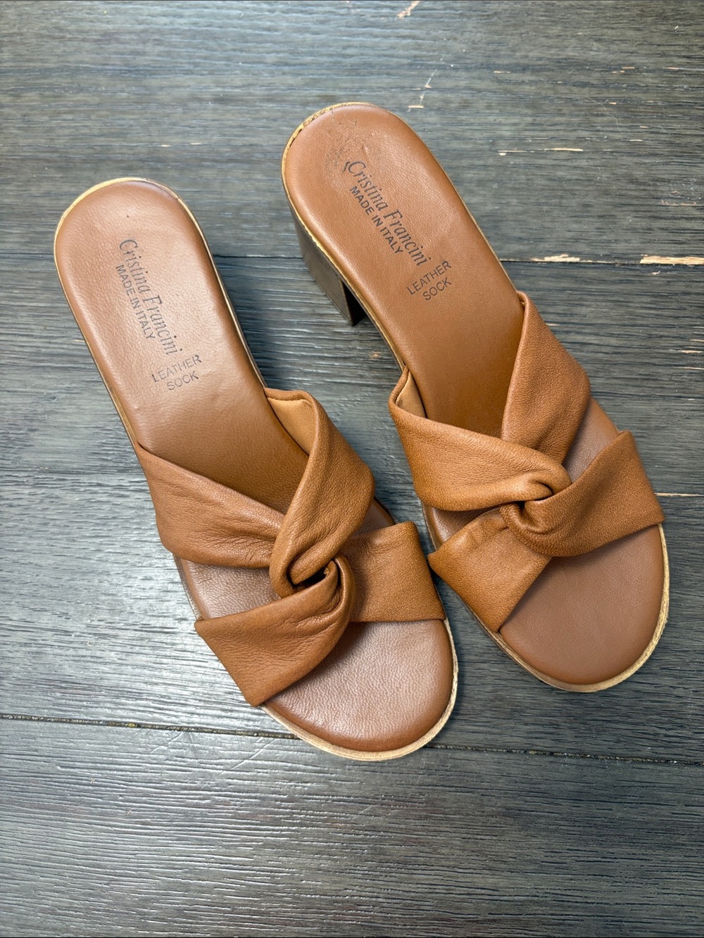 Tan Leather Knot Slide Mules